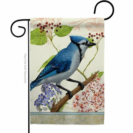 CUADRILATERO Blue Jay Floral Animals Bird 13 x 18.5 in. Double-Sided Decorative Vertical Garden Flags for CU3914837